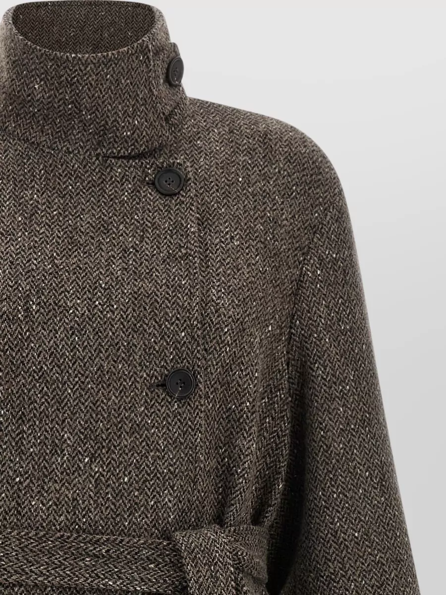 Brunello Cucinelli Virgin Wool Chevron Belted Coat