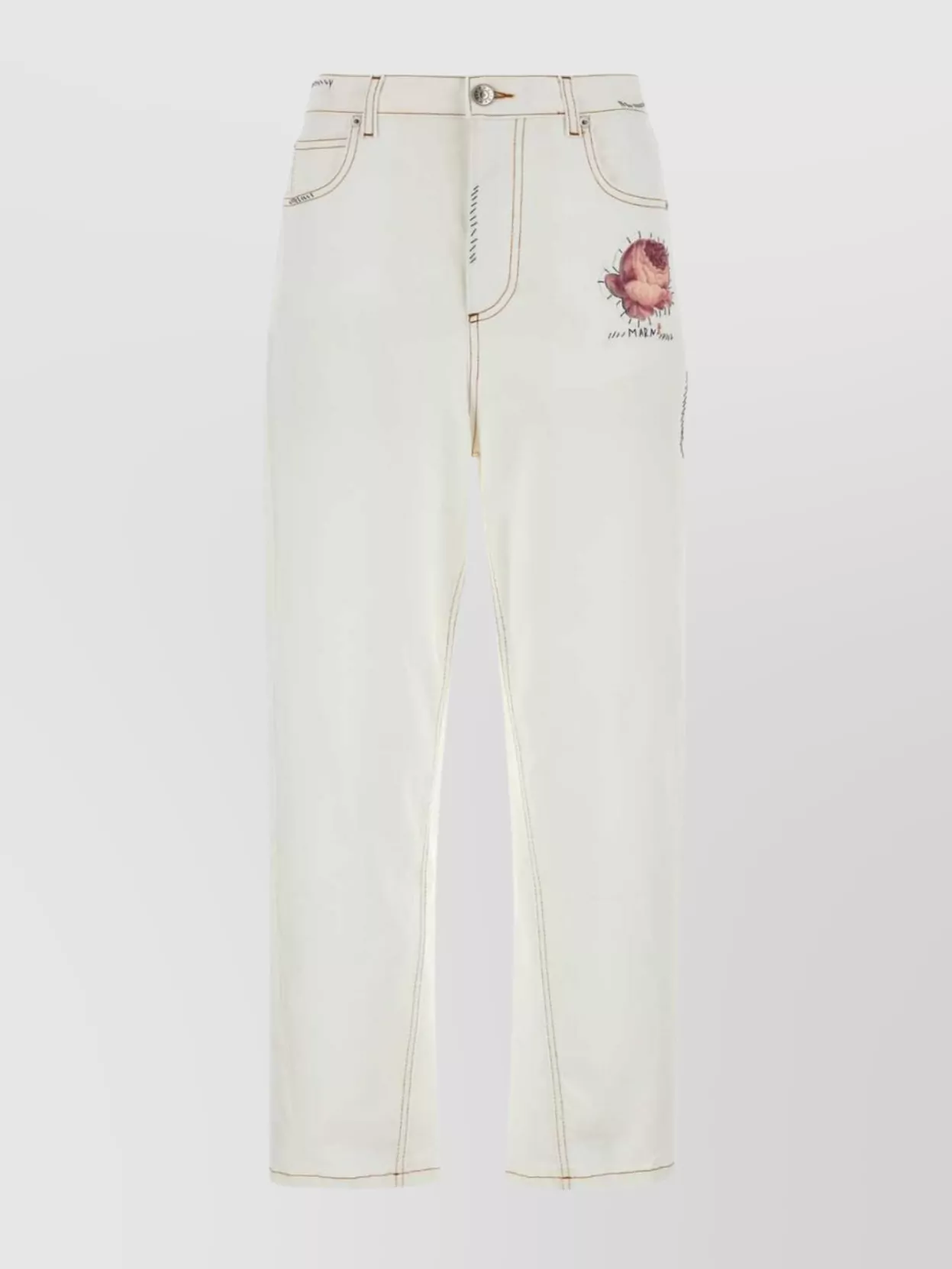 Shop Marni Wide Leg Denim Trousers With Embroidered Detail