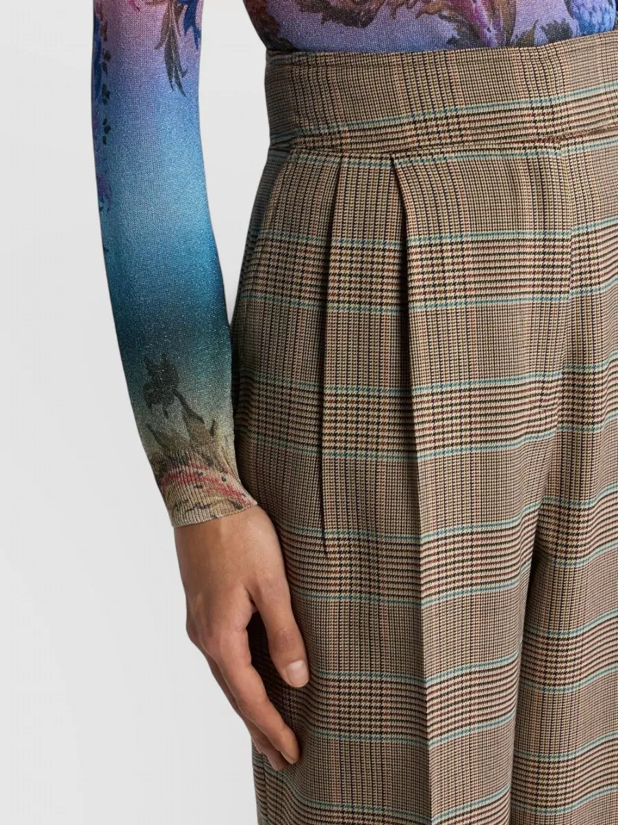 Etro Checked Wool Tailored Trousers