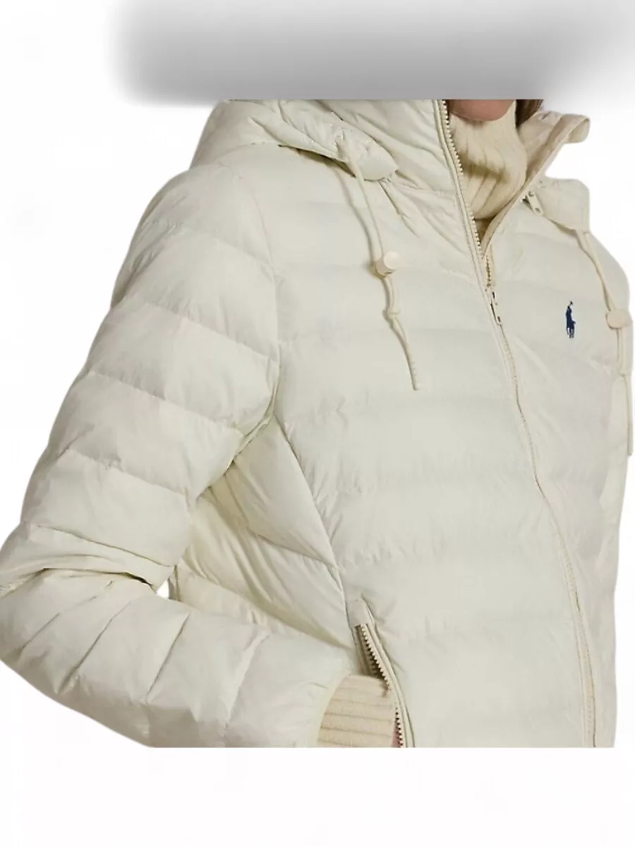 Ralph Lauren Hooded Quilted Coat Ribbed Cuffs Pockets