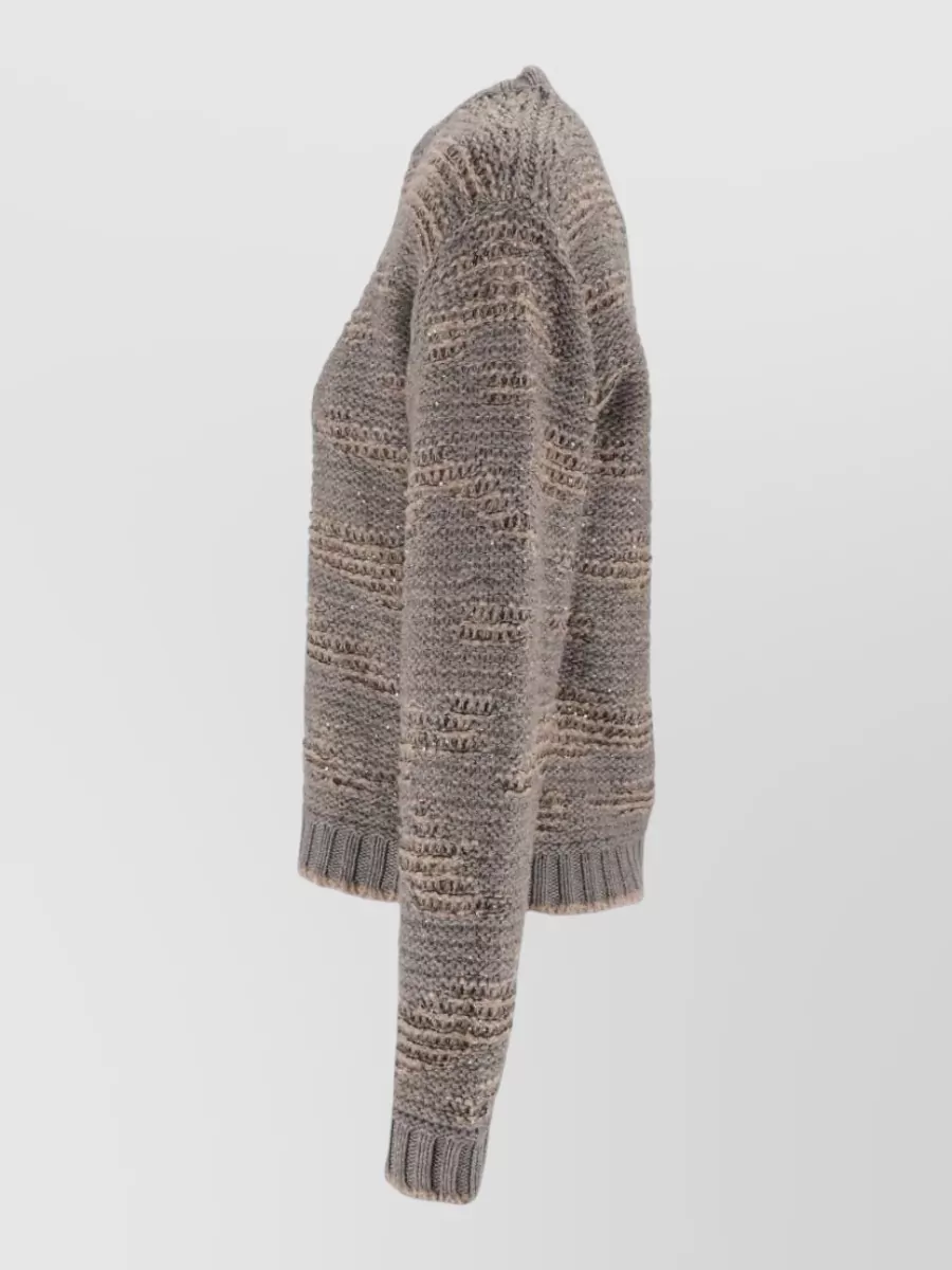 Fabiana Filippi Wool Cashmere Sequin Chunky-Knit Crew-Neck Sweater