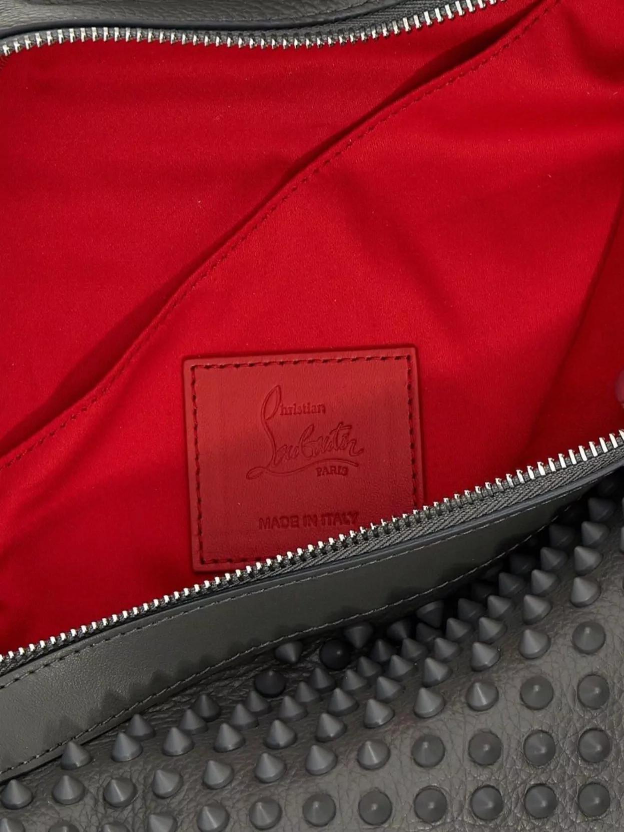 Christian Louboutin Textured Studded Crossbody Bag With Adjustable Strap