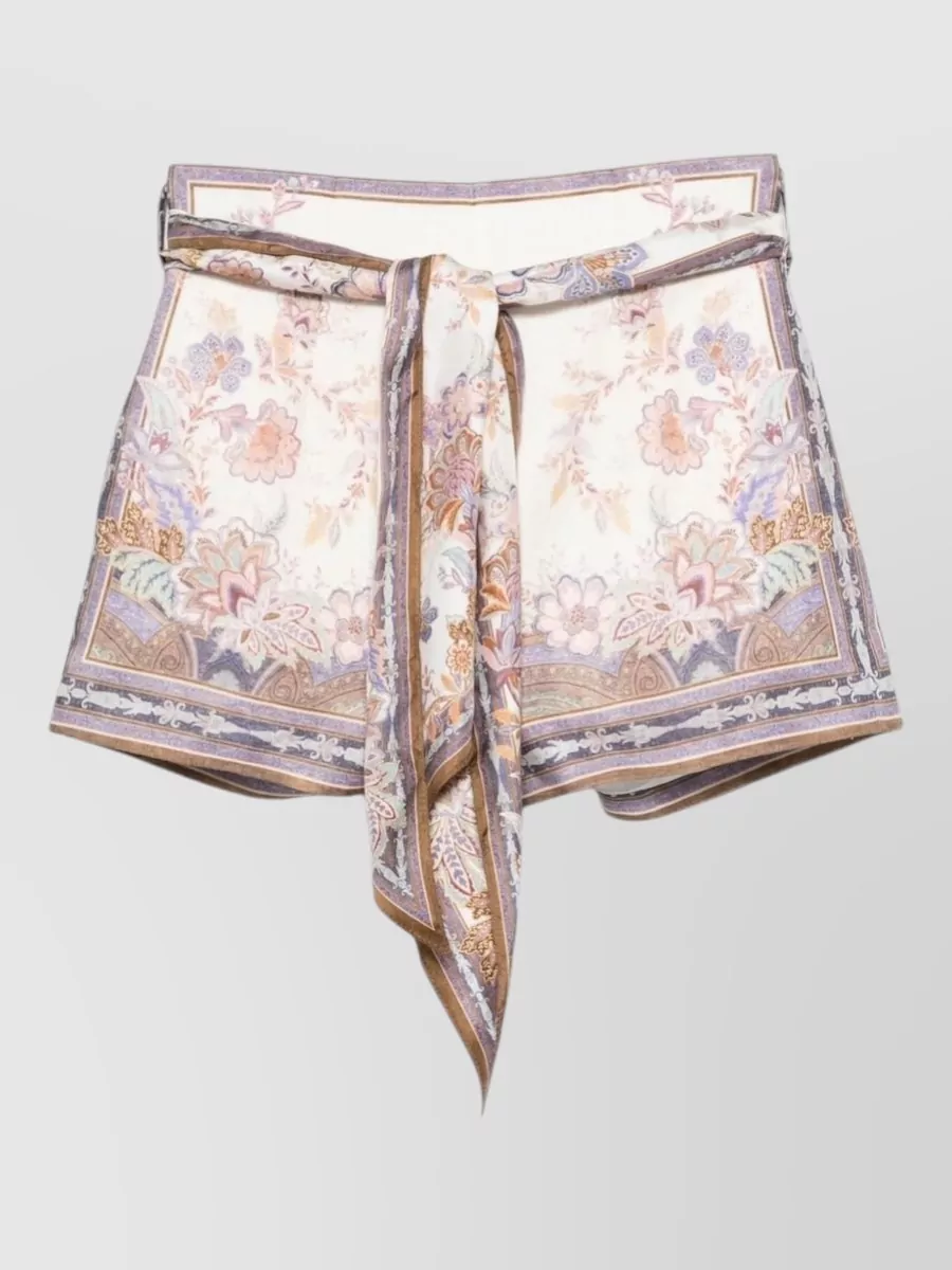 Zimmermann linen high-rise printed wide-leg tailored shorts