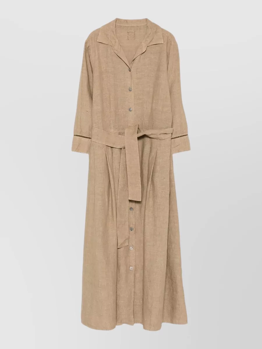 120% Lino Linen belted short-sleeve button midi dress