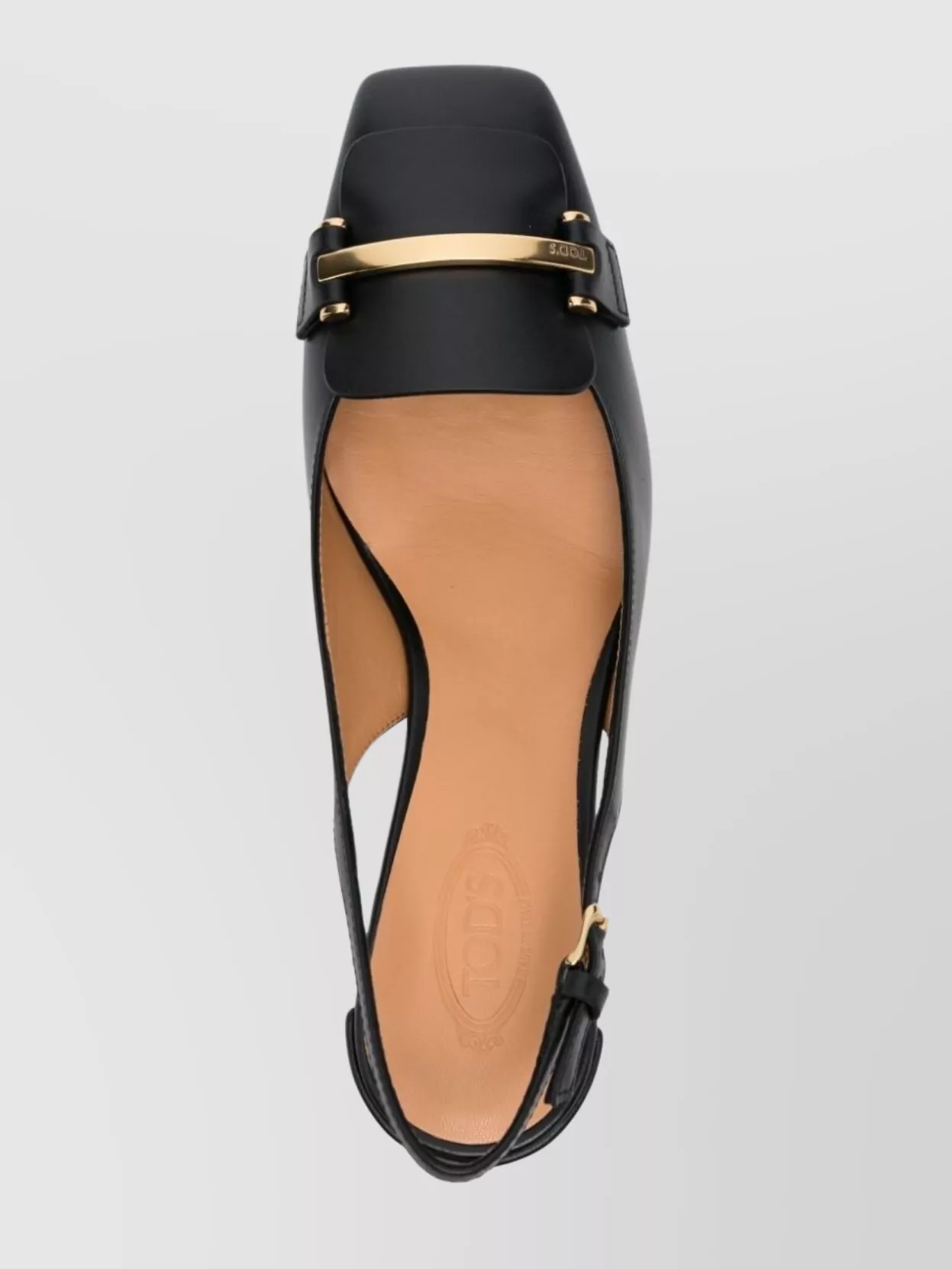 Tod's Square Toe Block Heel Gold-tone Hardware Slingback In Black