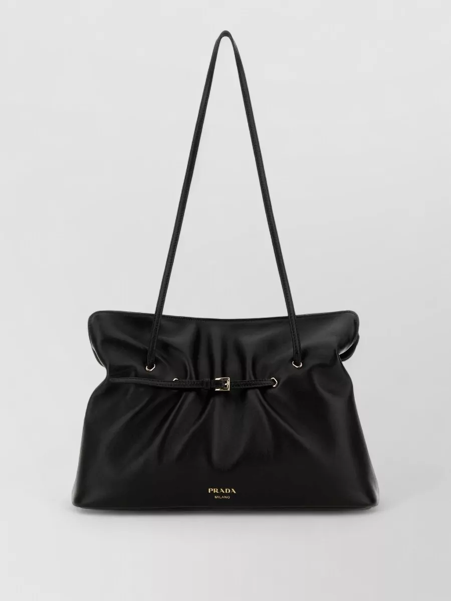 Prada Nappa Leather Shoulder Bag With Long Straps In Black
