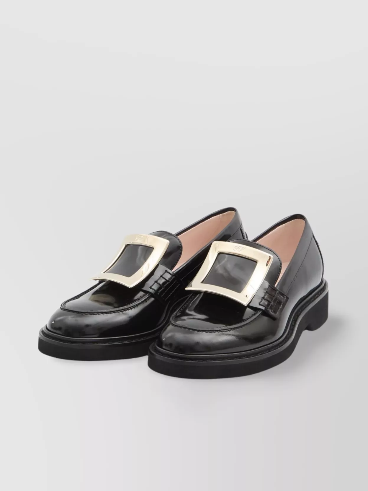 Roger Vivier Rangers Leather Loafers With Rounded Metal Buckle
