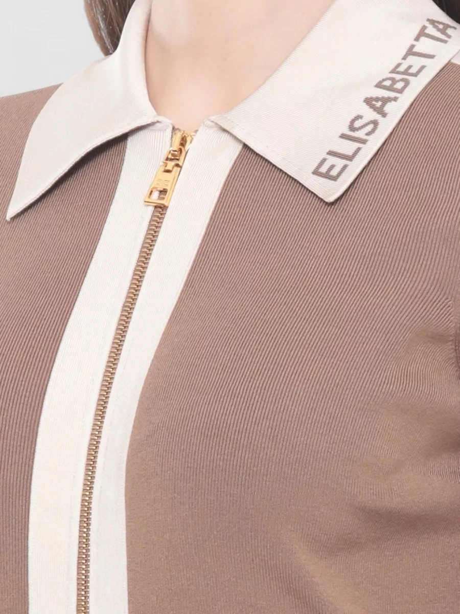 Elisabetta Franchi Viscose Long Sleeve Zip Knit Top