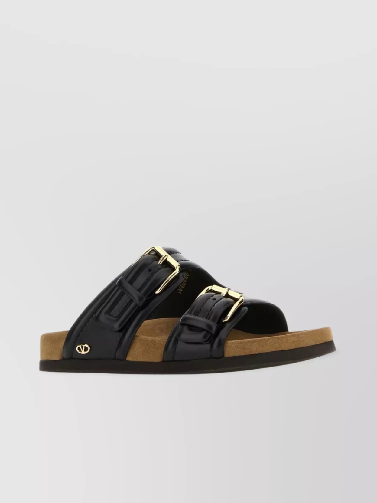 Shop Valentino Leather Slide Sandals Gold Hardware