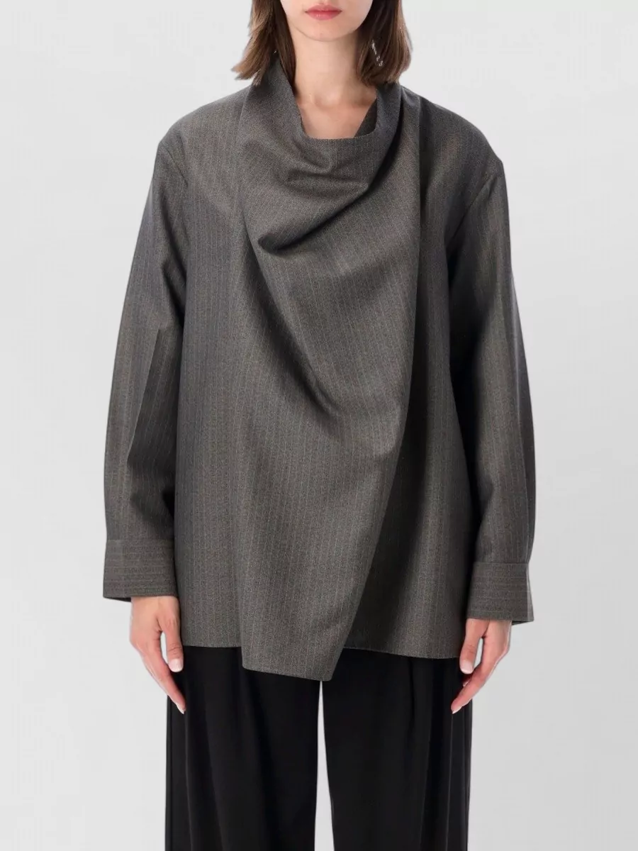 Bottega Veneta wool draped asymmetric long-sleeve blouse