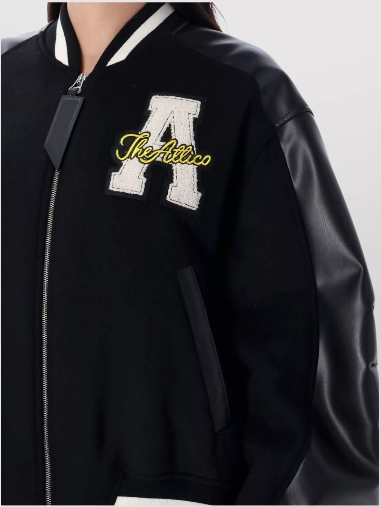 Attico Bomber Jacket With Ribbed Cuffs And Hem In Black