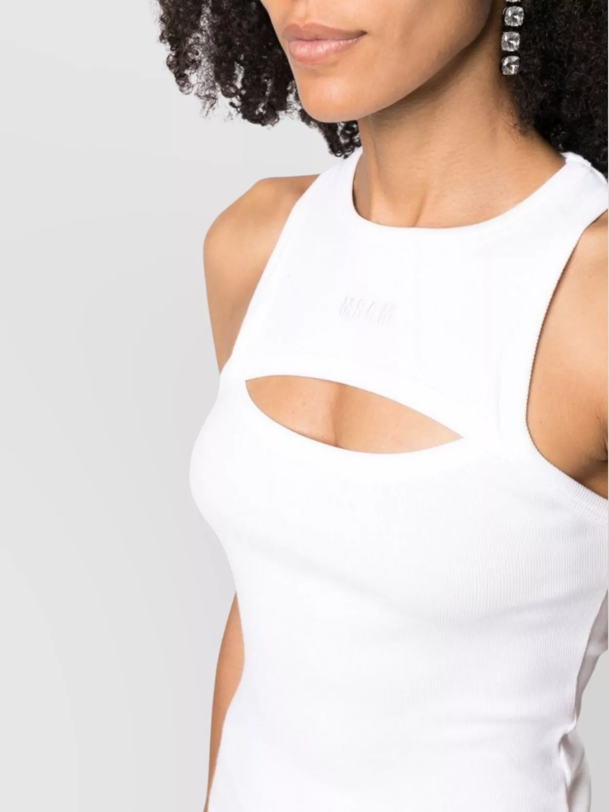 Msgm Cut-Out Tank Top Fine-Ribbed Stretch-Cotton
