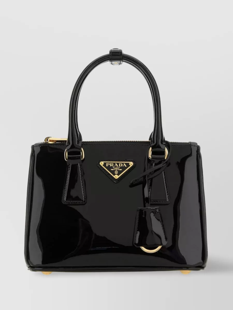 Shop Prada Compact Leather Handbag With Detachable Strap And Accessories In Black