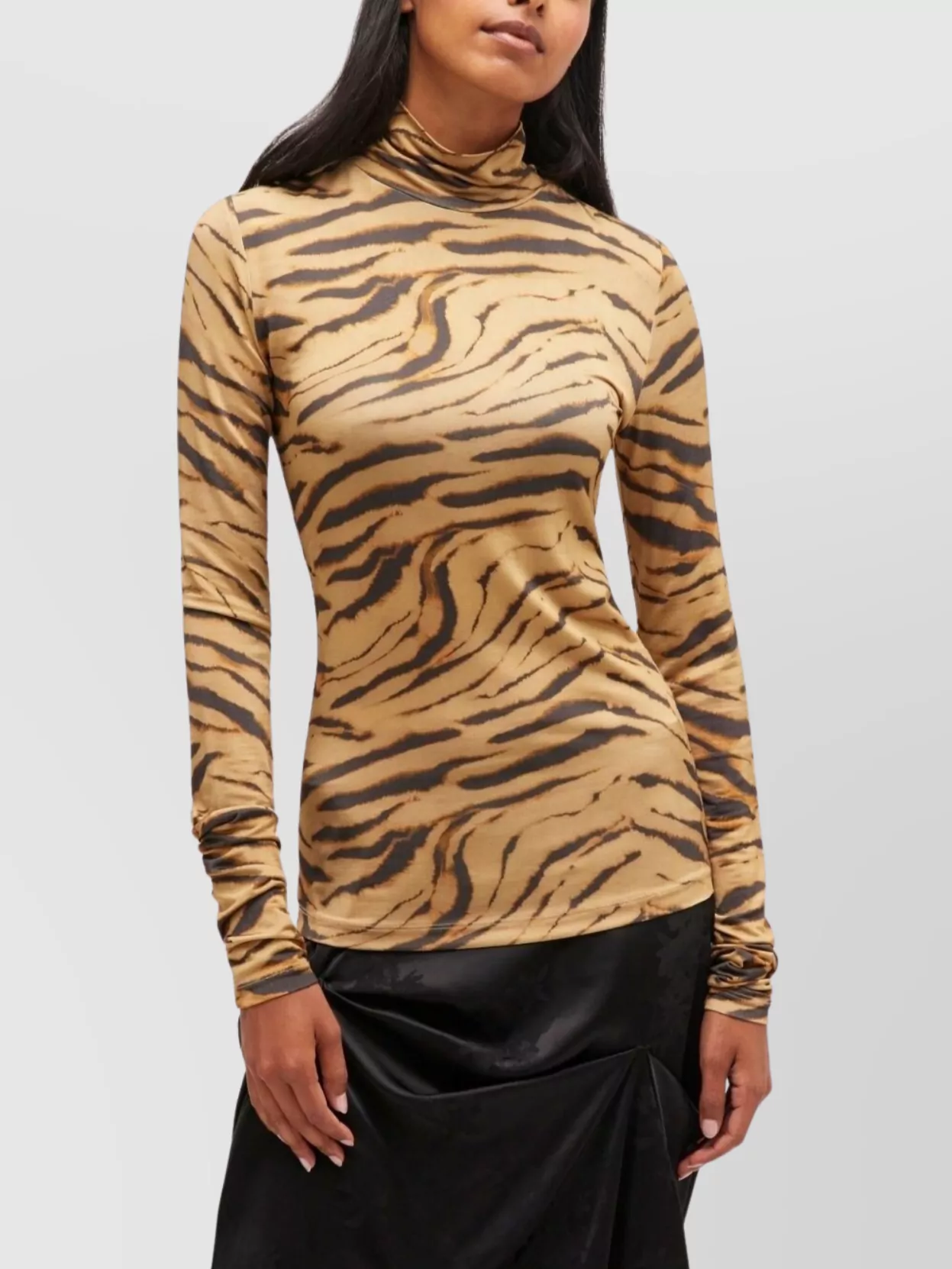 Ganni Tiger Print Long Sleeve Turtleneck Knitwear