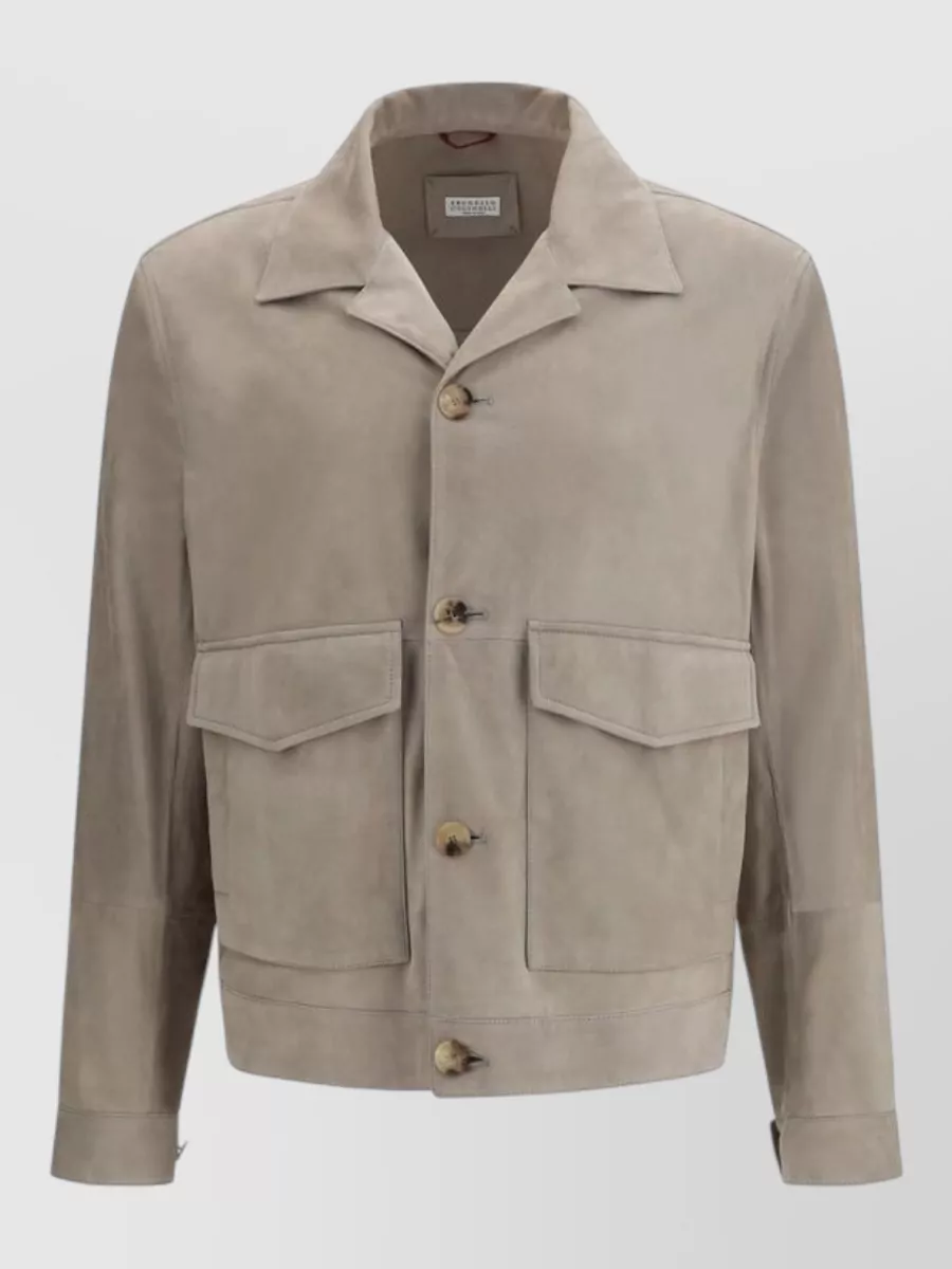 Brunello Cucinelli bicolor calf leather coat