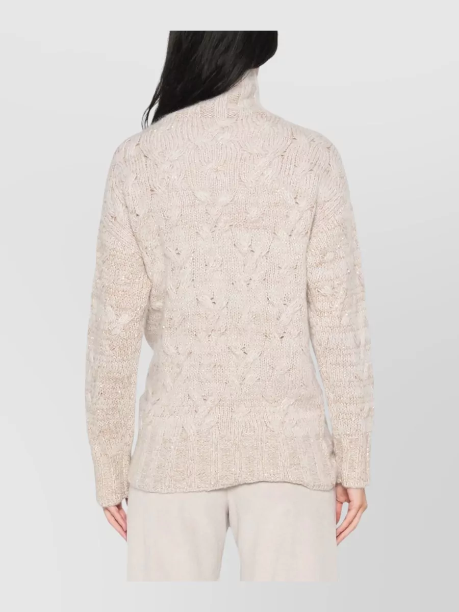 Fabiana Filippi Cashmere Wool-Blend Cable-Knit Sequin-Embellished Turtleneck Sweater