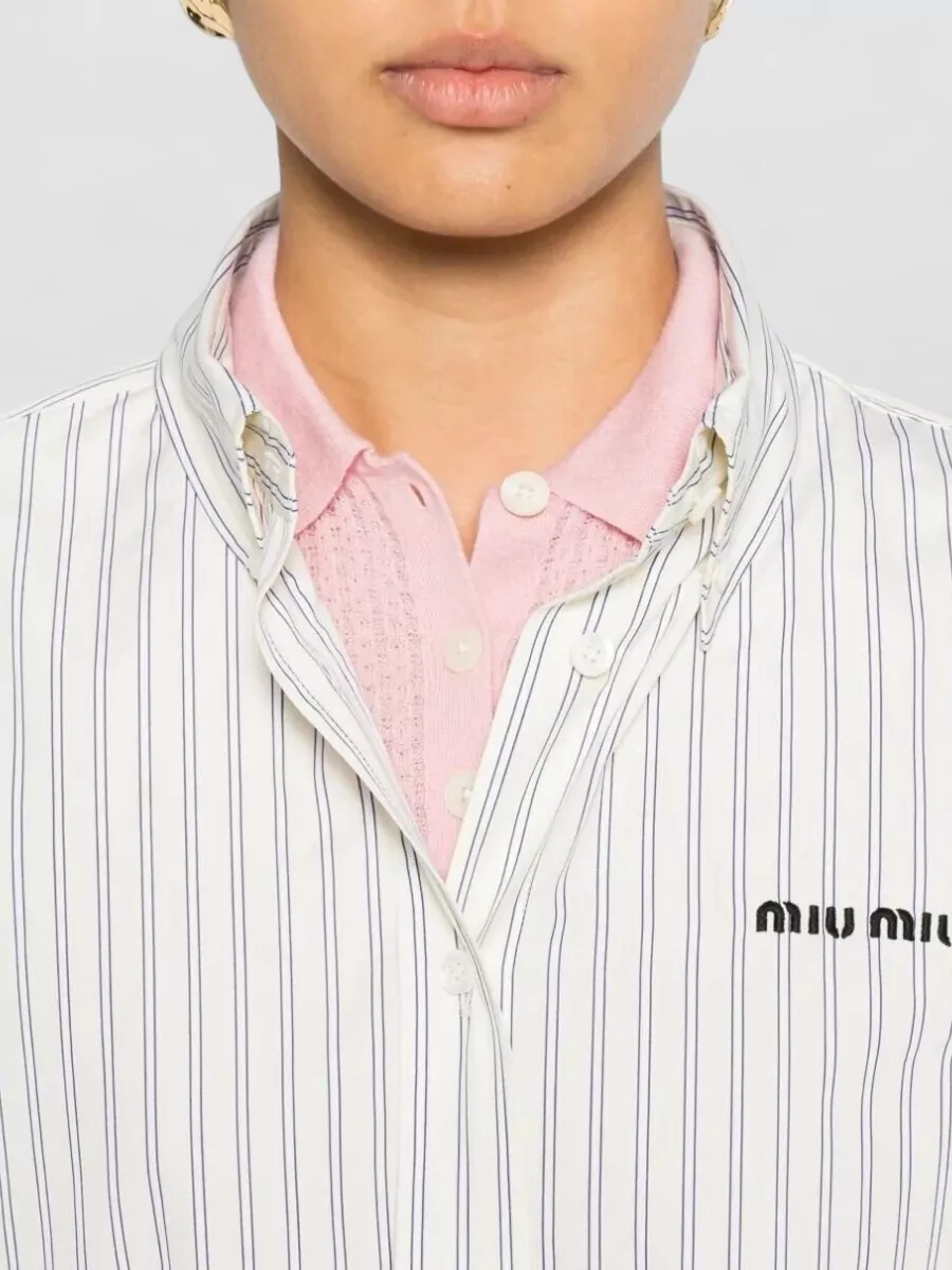 Miu Miu Cropped Shirt Long Sleeves Striped Collar