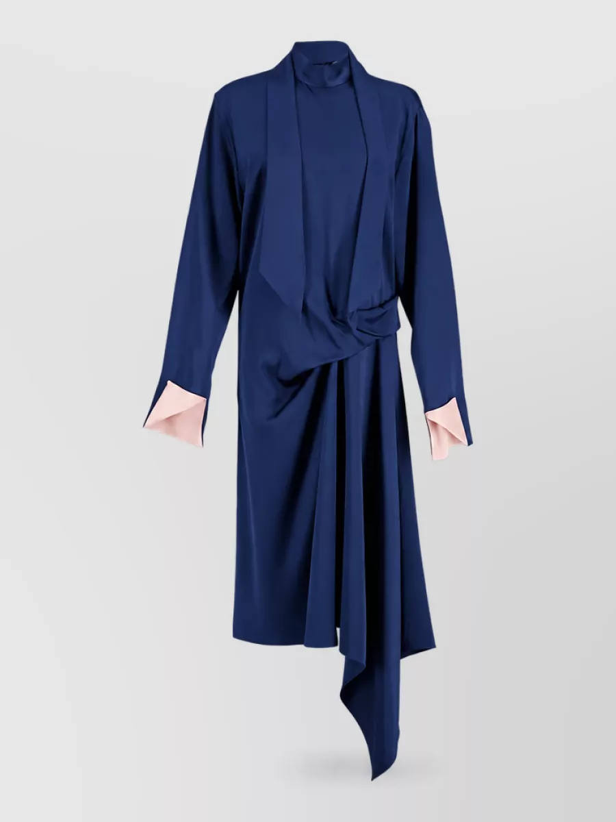 Stella Mccartney Satin draped high neck long sleeve asymmetric midi dress