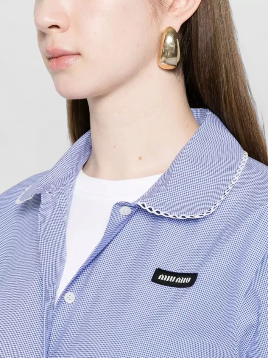 Miu Miu Gingham Cotton Short-Sleeve Shirt