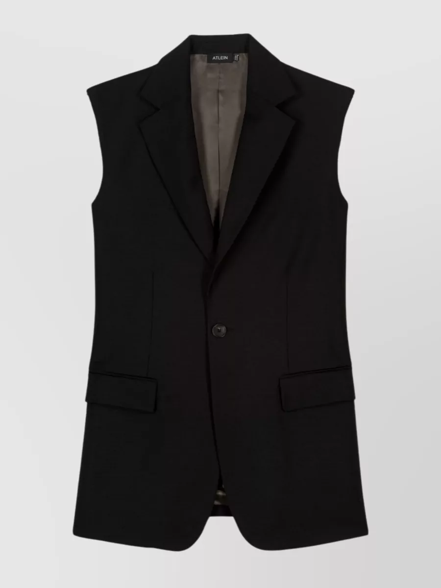 Shop Atlein Sleeveless Wool-blend Blazer With Notched Lapels In Black