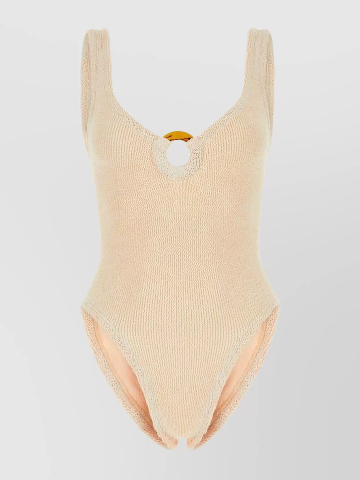 Hunza G Stretch Nylon Celine Swimsuit With Ring Detail In Brown