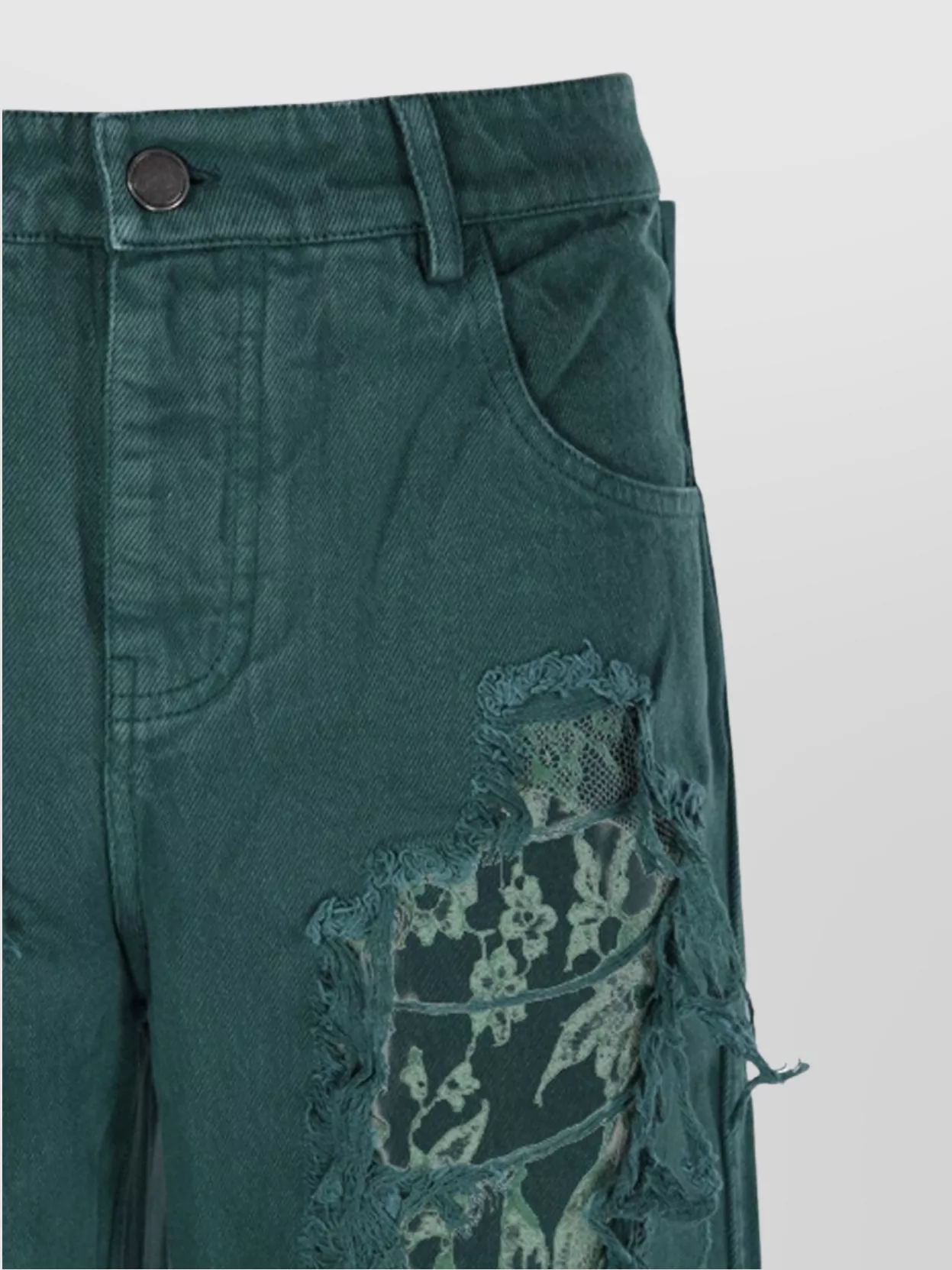 Christopher Esber Arboreal Distressed Lace Jean In Evergreen