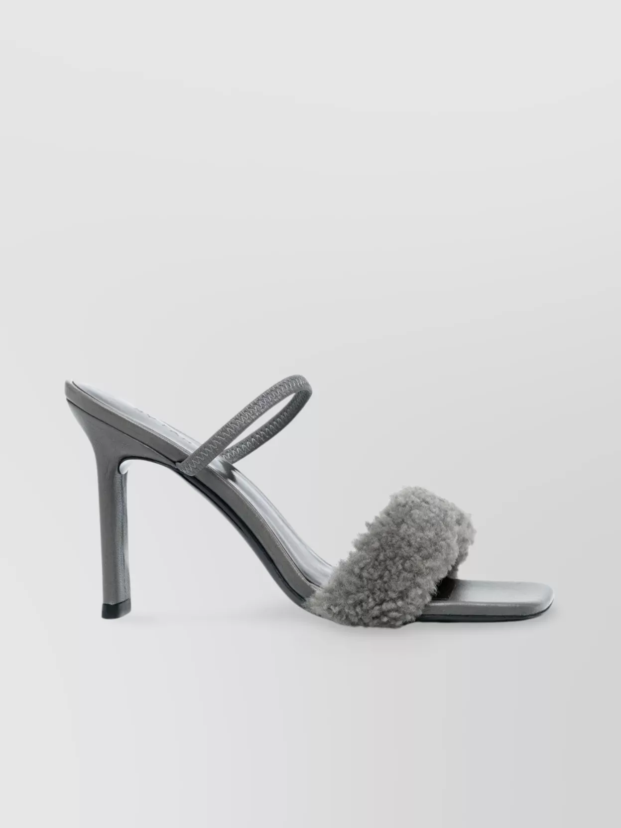 Shop By Far Shearling Strap Open Toe Heels