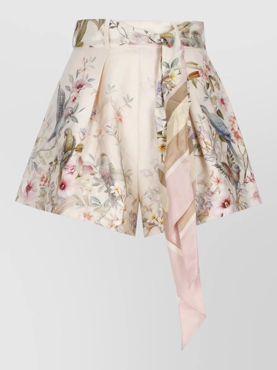 Zimmermann Silk cotton floral-print pleated tailored shorts
