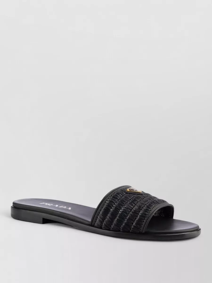 Prada Flat Sole Open Toe Textured Strap Slides