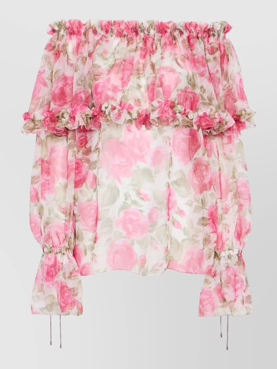 Chloé Silk floral-print off-shoulder blouse