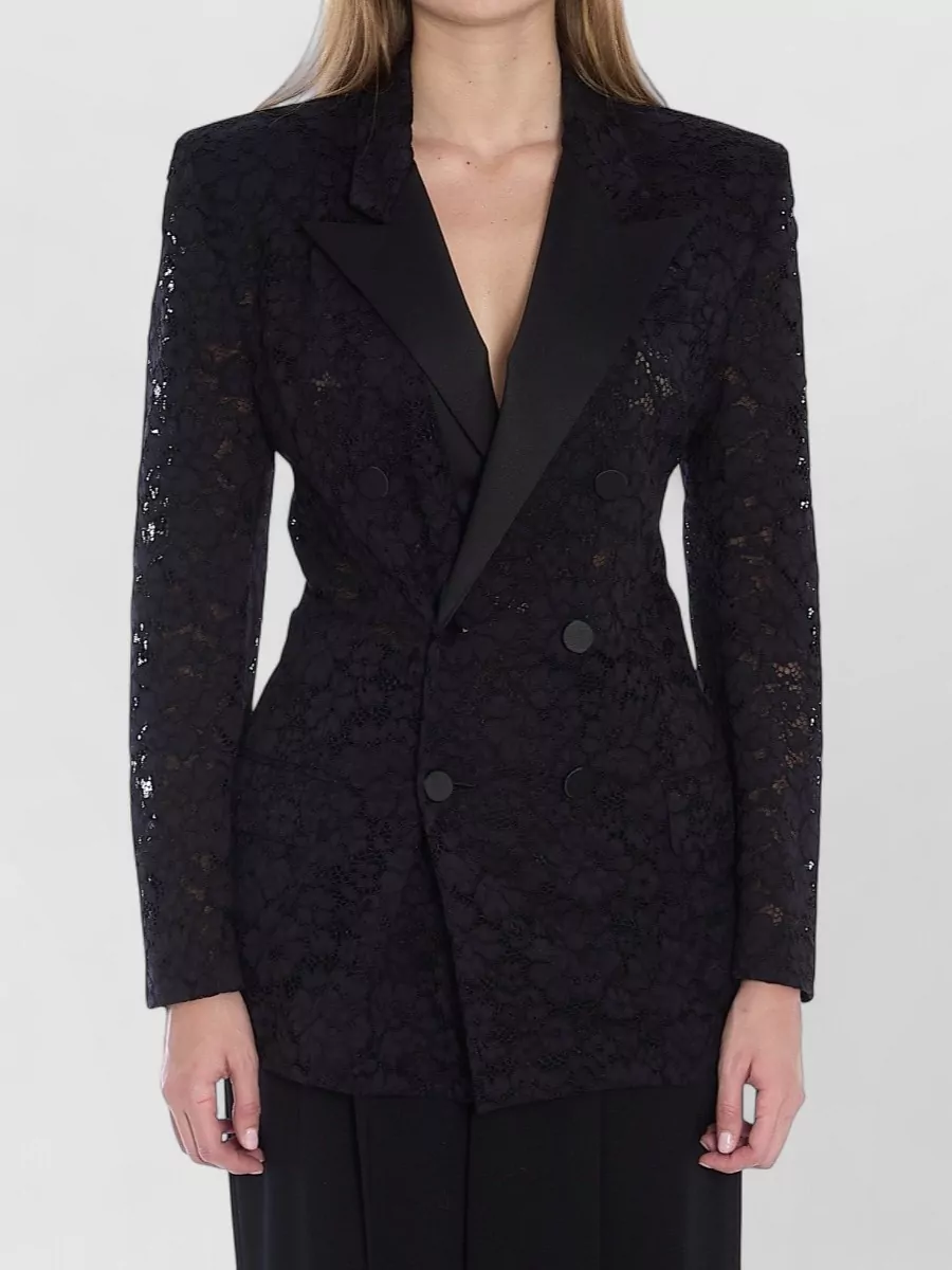 Saint Laurent Guipure Lace Tuxedo Jacket Structured Shoulders In Black