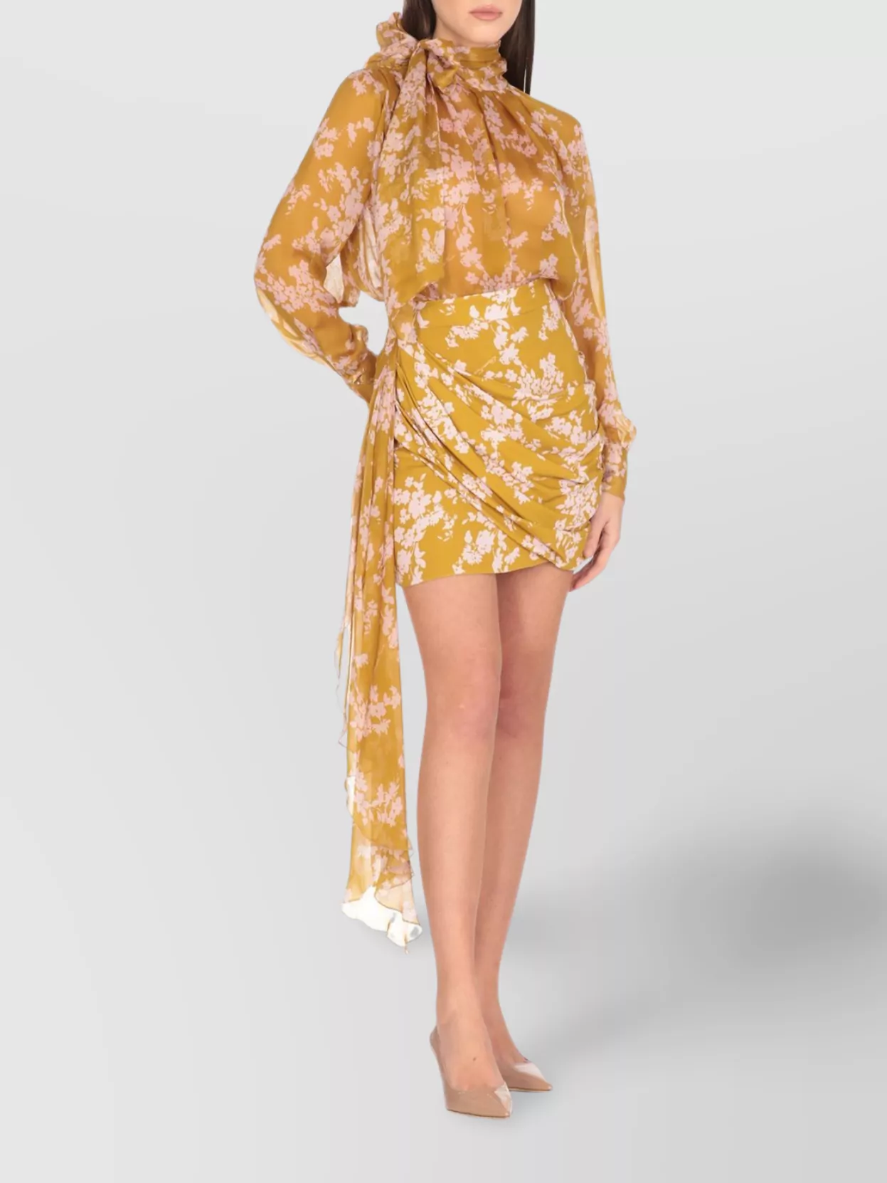 Elisabetta Franchi Floral Print Silk Blouse With Bow Detail