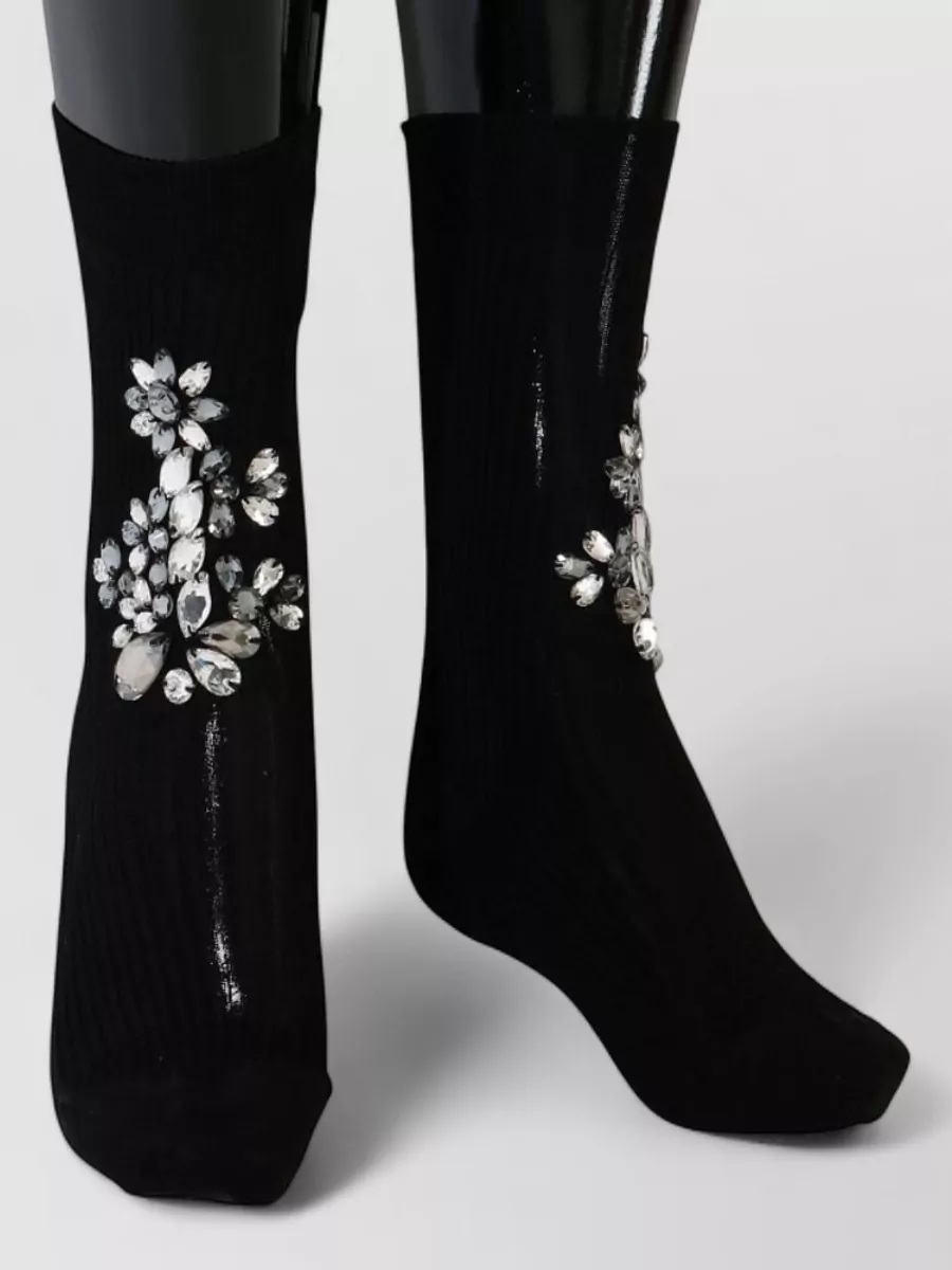 Dolce&Gabbana Ribbed Crystal Embellished Floral Socks