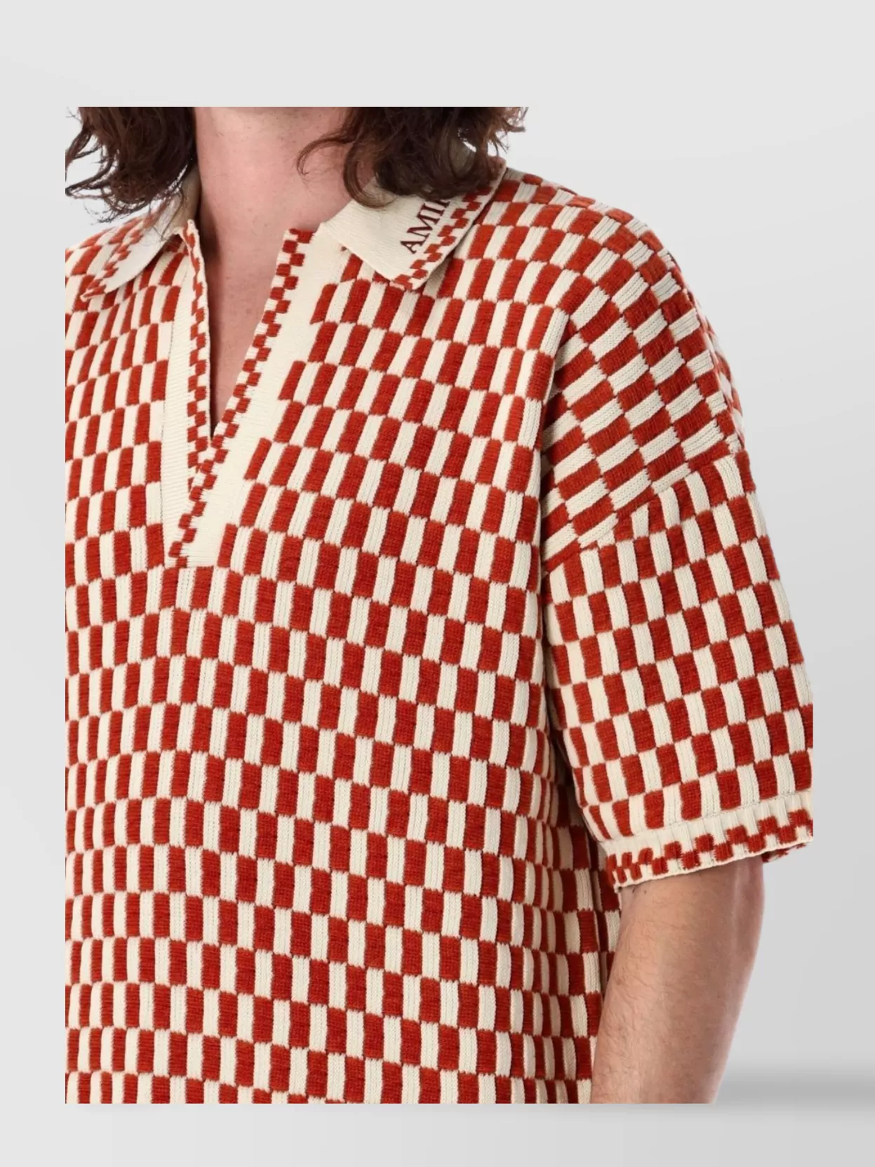 Amiri Orange Checkered Oversized Polo