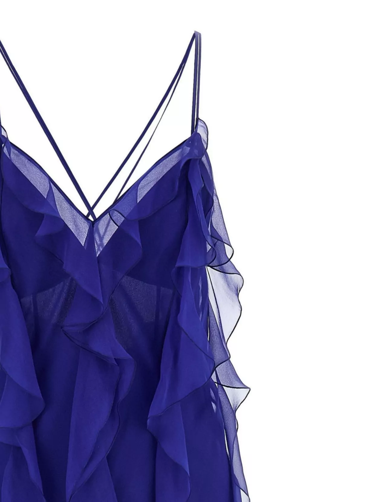 Alberta Ferretti Layered Ruffled Sheer Spaghetti Strap Dress