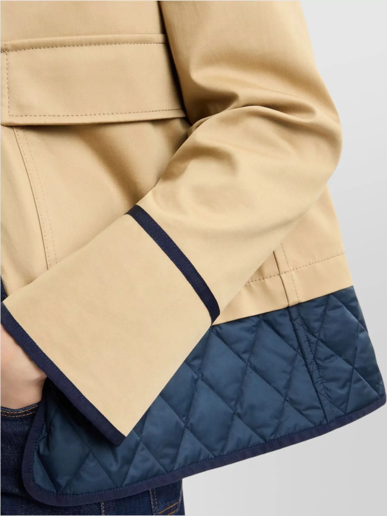 Fay Quilted Hem Coat Contrast Trim Front Pockets