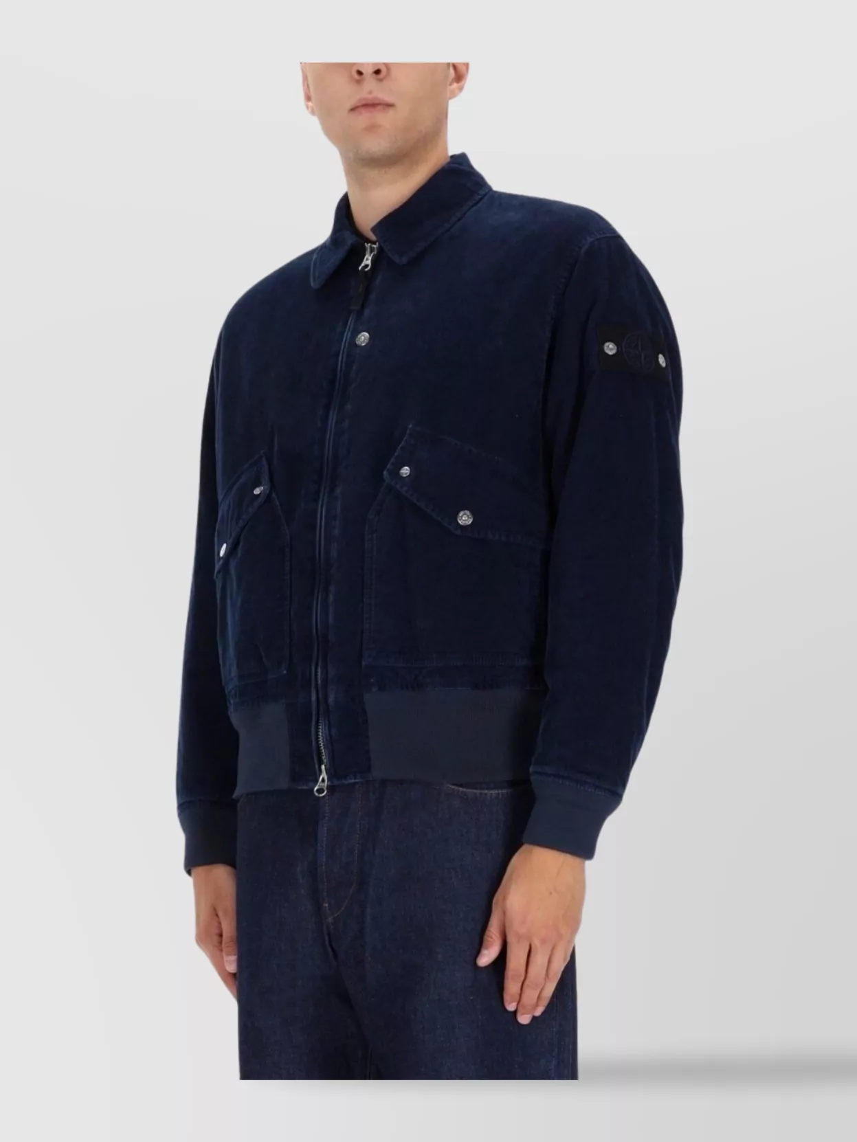Stone Island Collared Coat With Ribbed Cuffs And Hem