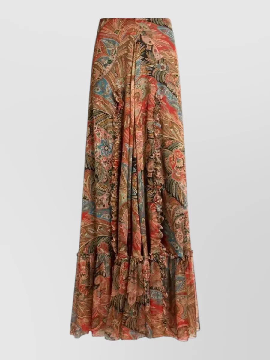 Etro silk paisley print ruffled maxi skirt