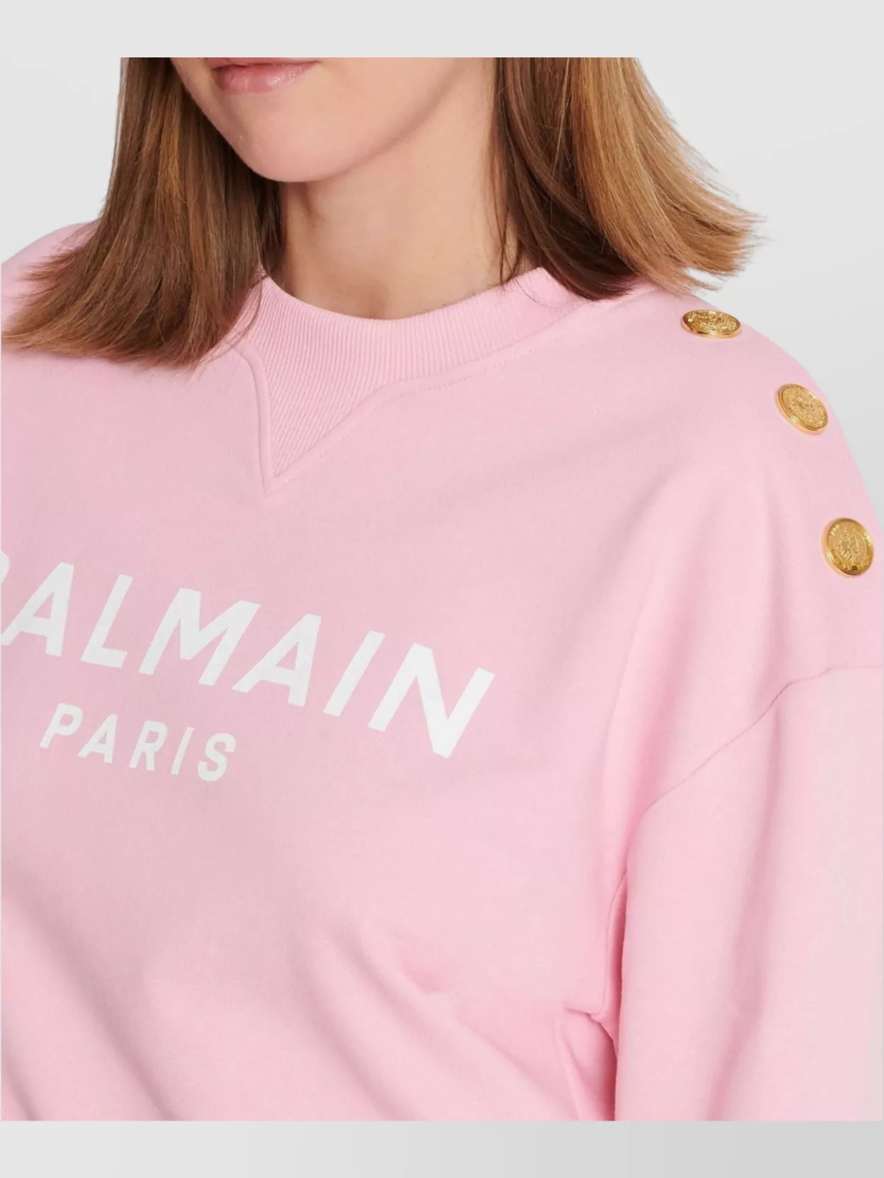 Balmain Embossed Gold Metal Button Shoulder Sweatshirt In Pink