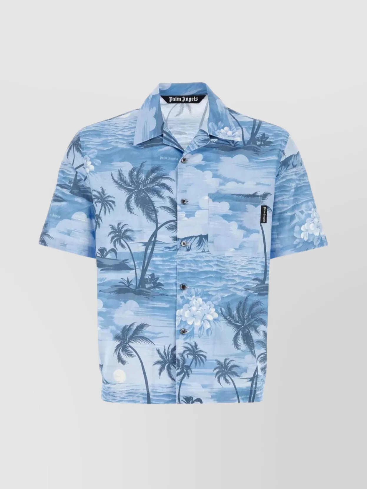 Shop Palm Angels Linen Blend Shirt All-over Print