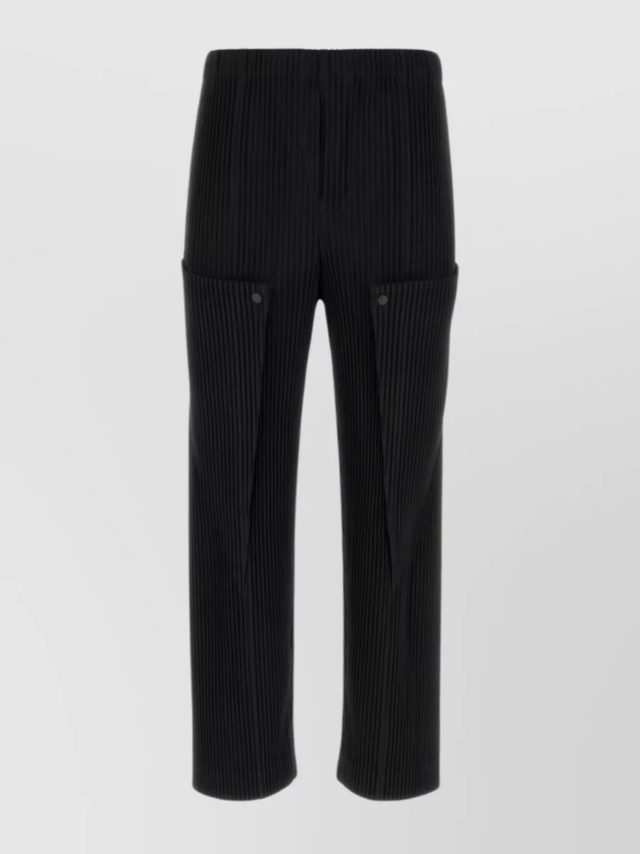 ISSEY MIYAKE ELASTICATED WAISTBAND RIBBED POLYESTER TROUSERS