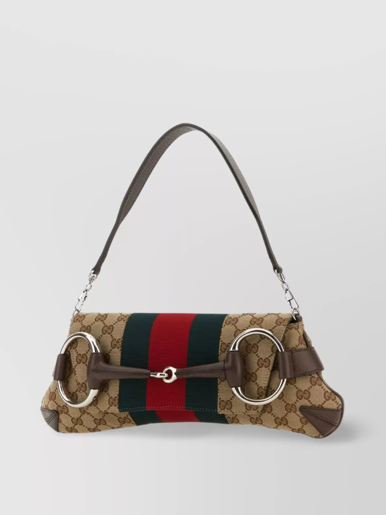 Gucci Gg Supreme Fabric And Leather Medium Horsebit Chain Shoulder Bag In Brown