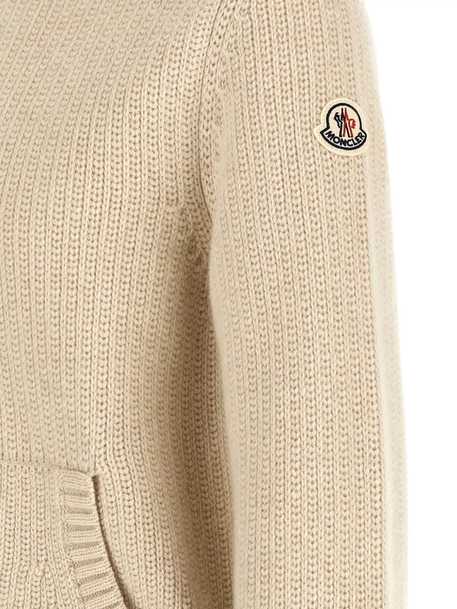 Moncler Wool Cashmere Ribbed High Neck Cardigan