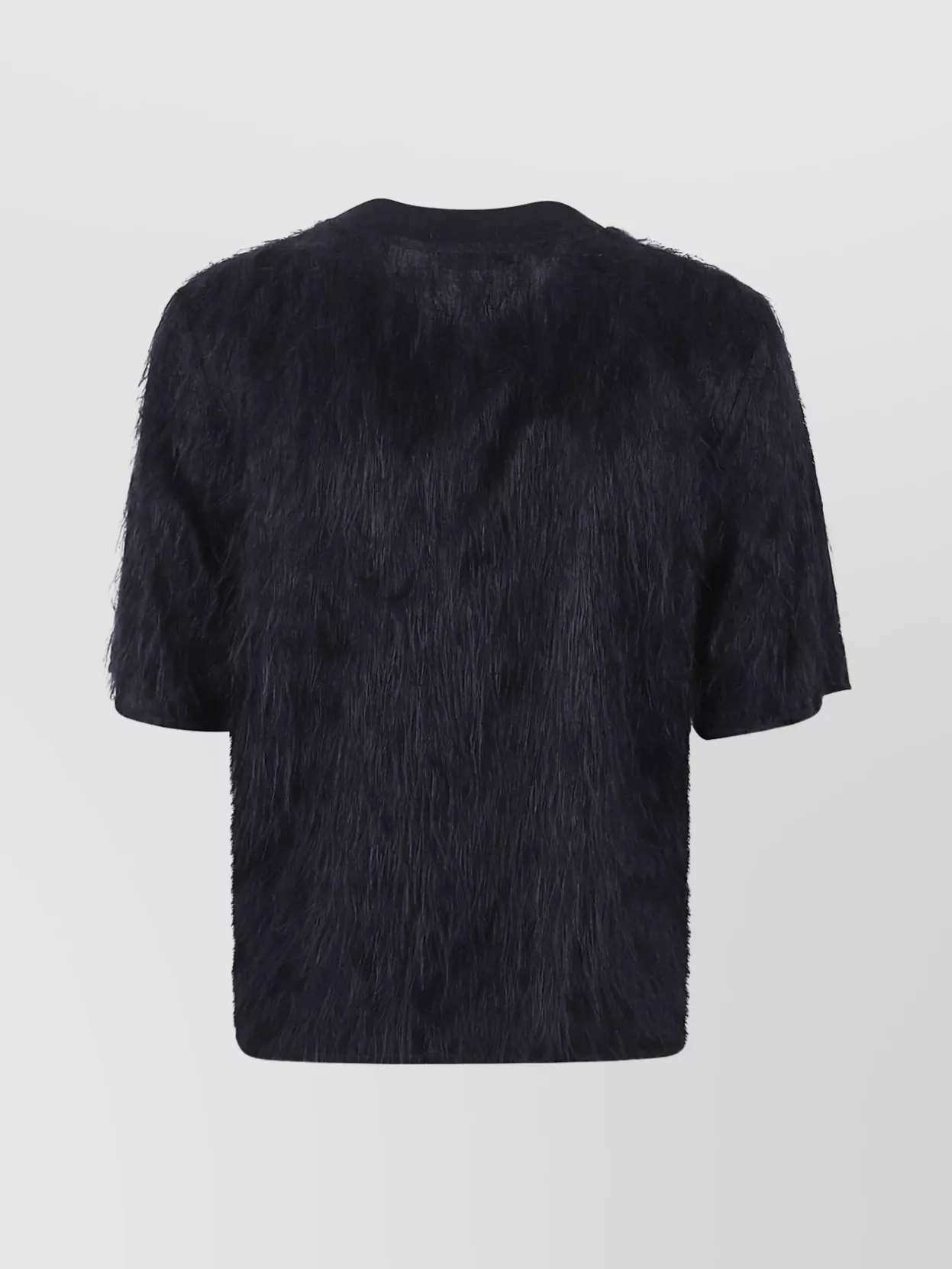 Peserico Short Sleeve Faux Fur Crew Neck Top In Black