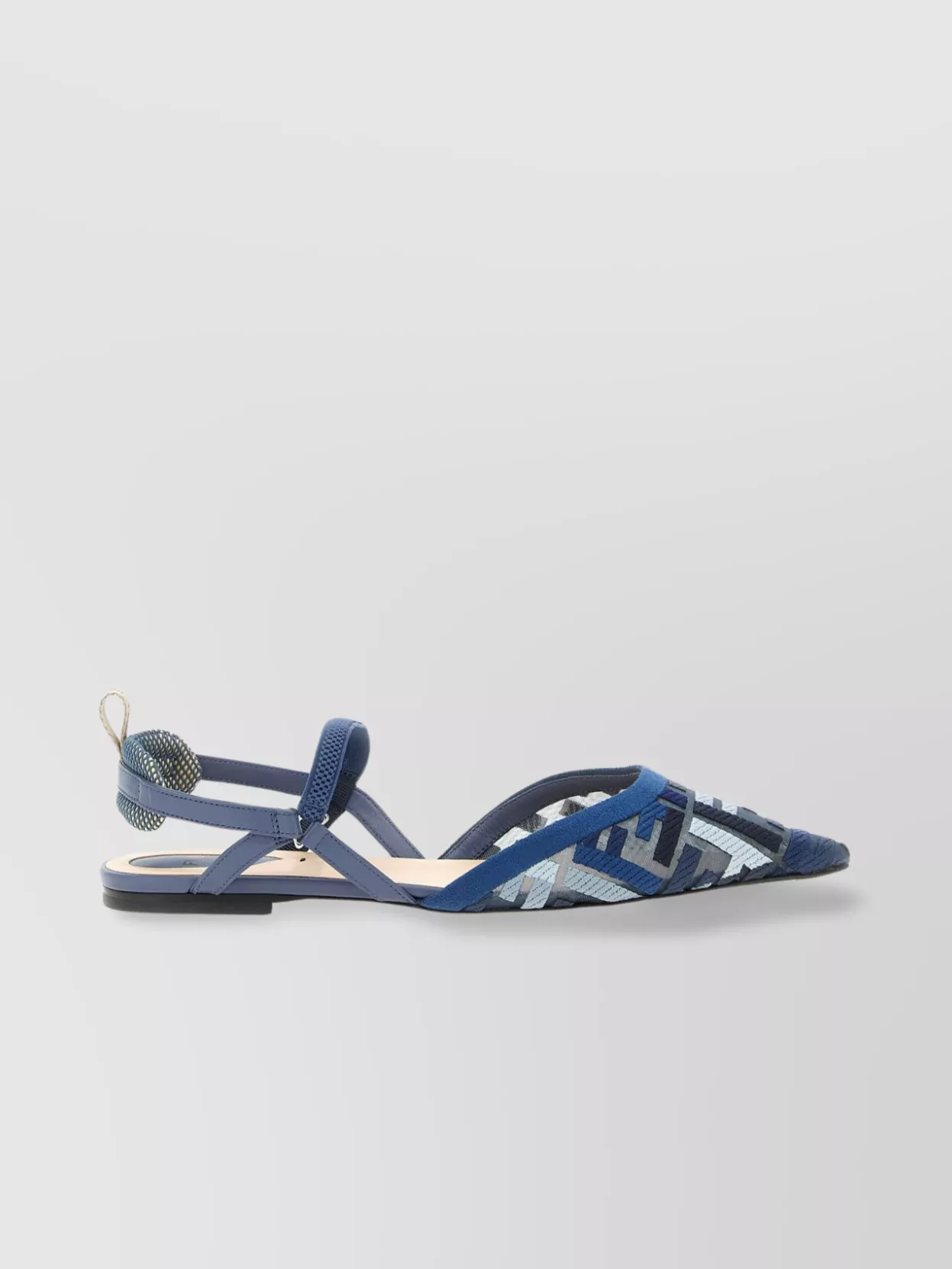 Fendi Blue Flat Mesh Slingbacks With Ff Embroidery