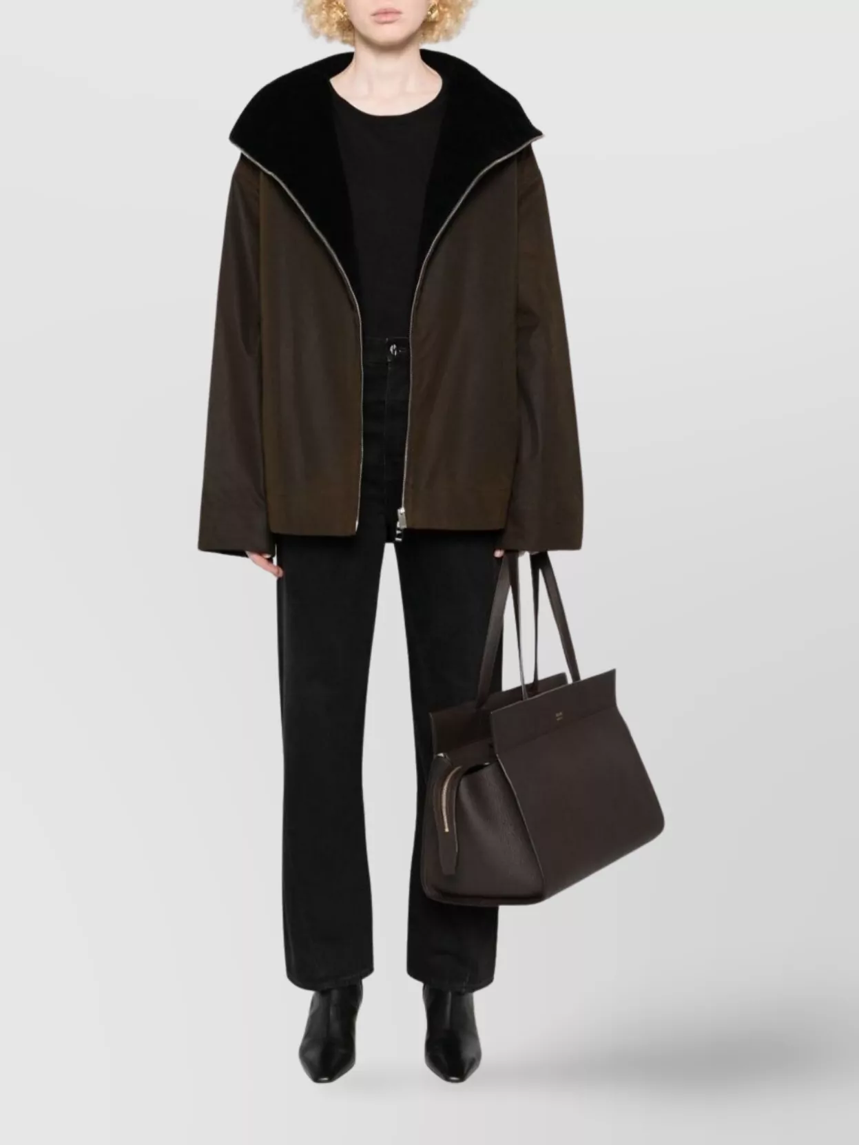 Totême Organic Cotton Zip Up Jacket In Brown