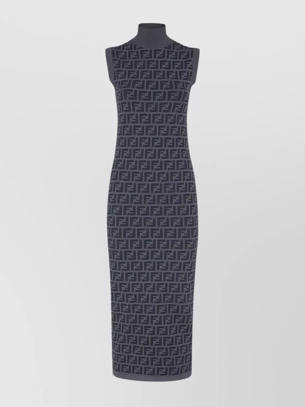 Shop Fendi Fitted High Collar Sleeveless Dress With Geometric Pattern In Grey