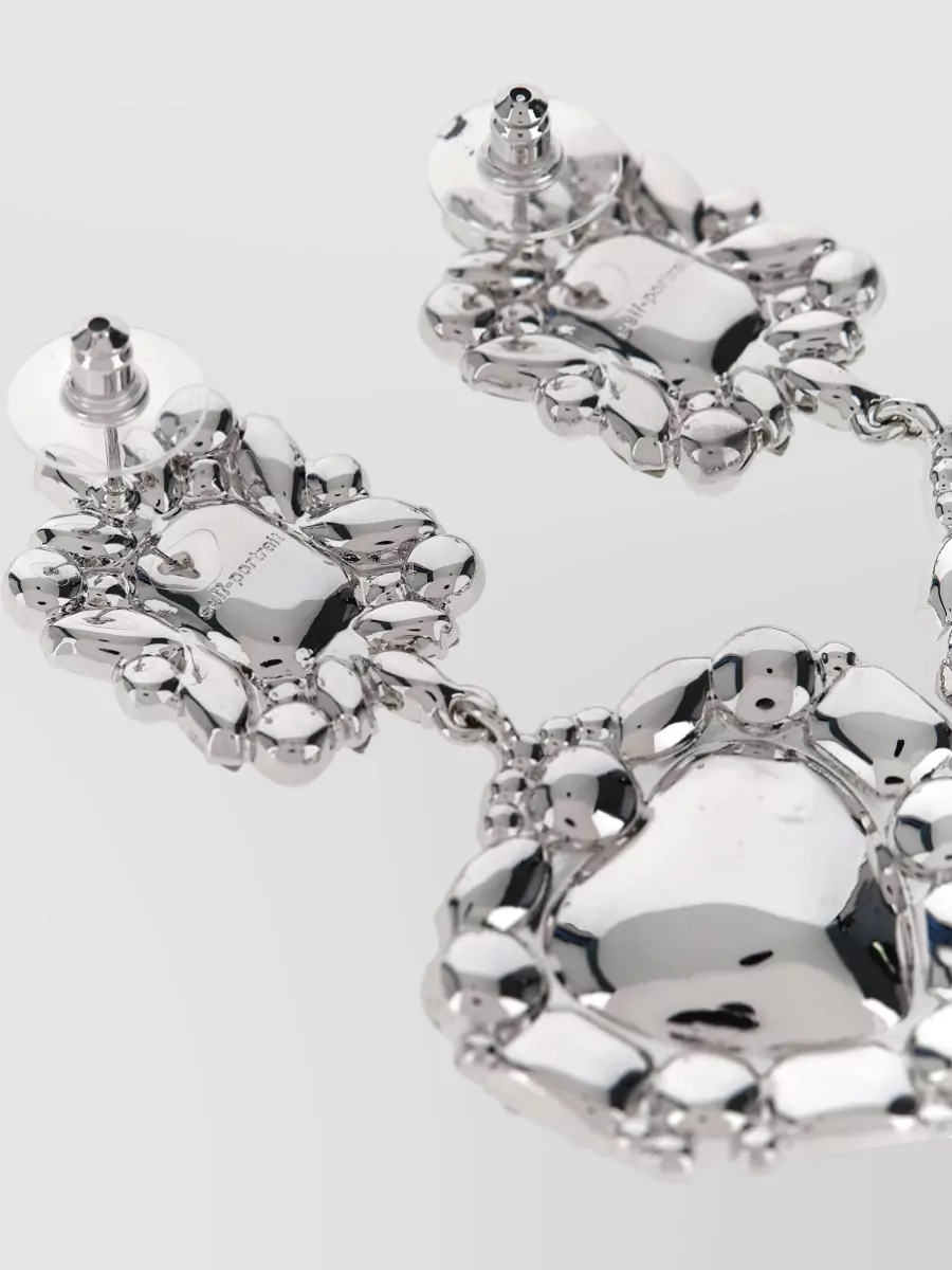 Self-Portrait Crystal-Embellished Heart Drop Earrings