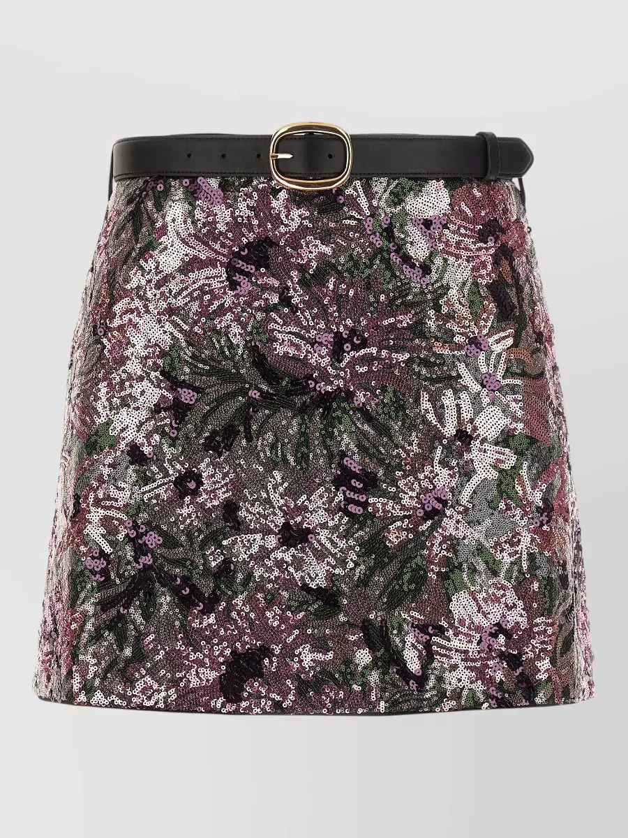 Self-Portrait sequin floral-embroidered mini skirt