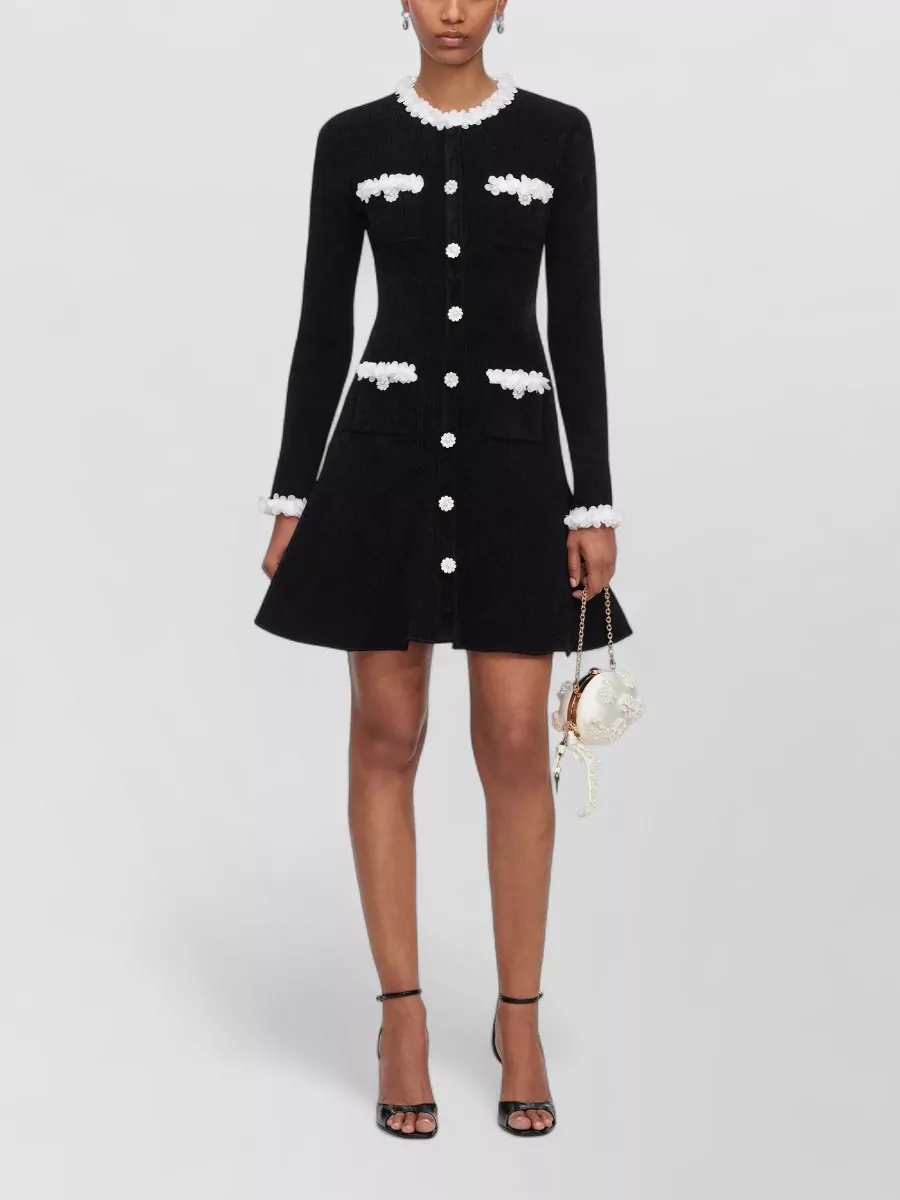 Self-Portrait chenille floral-trim mini dress